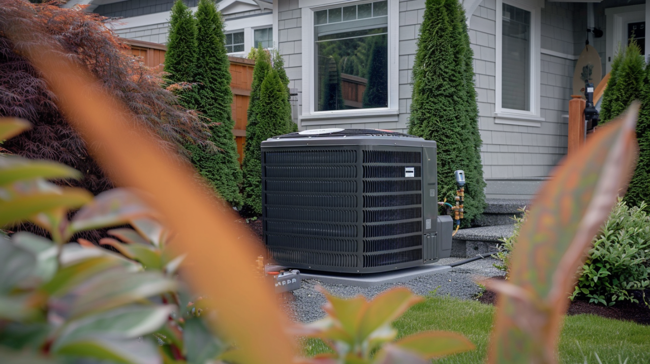 Technician servicing heat pump in Maple Ridge home