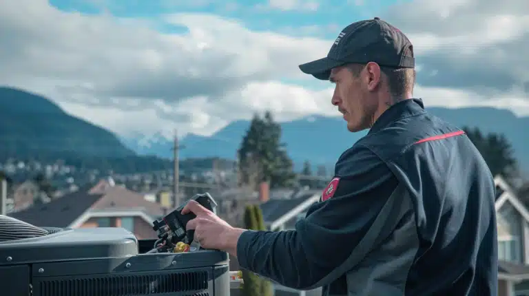 Home AC maintenance technician working in Burnaby