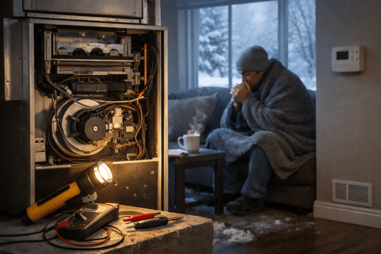 Furnace repair on a cold winter's day.