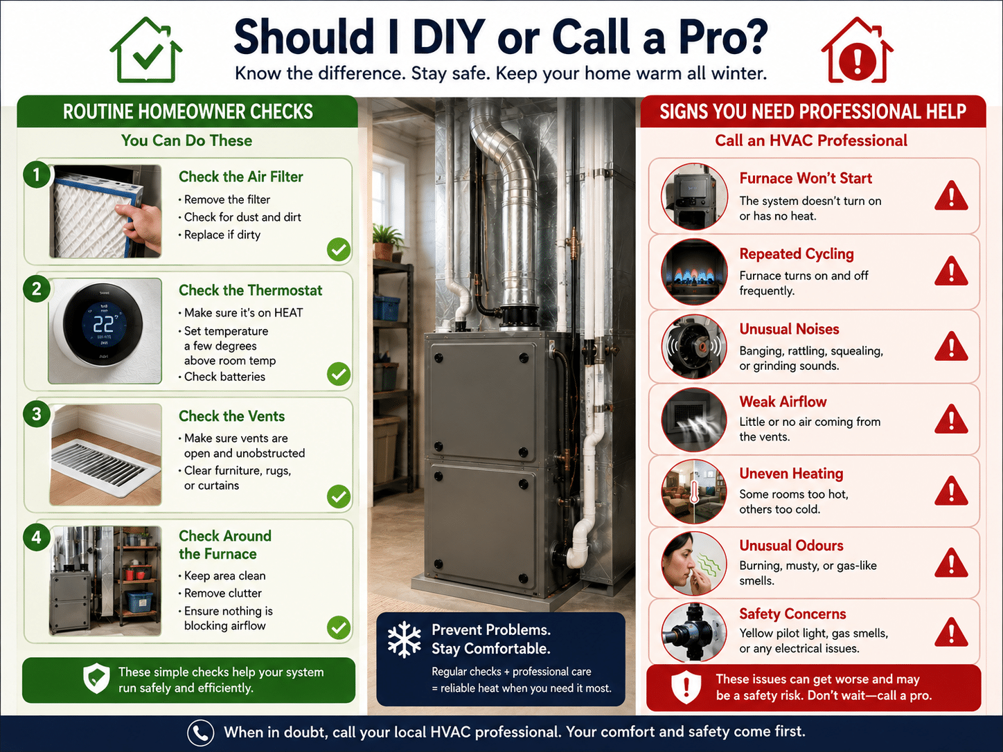 Furnace warning signs that may require professional HVAC attention