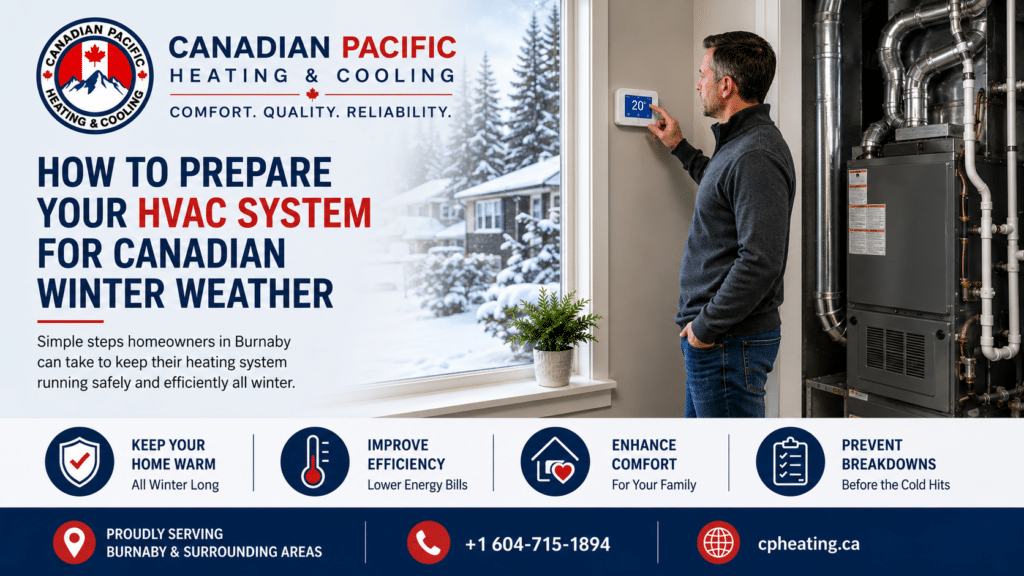 Homeowner preparing a residential HVAC system for winter in Burnaby