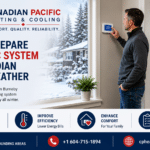 Homeowner preparing a residential HVAC system for winter in Burnaby