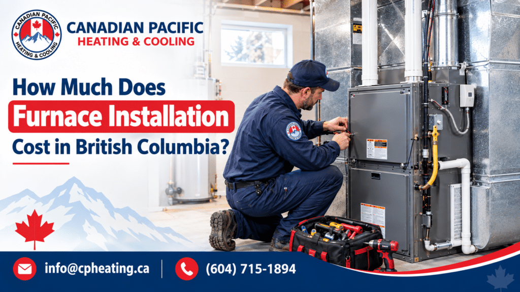 HVAC technician installing a high-efficiency furnace in a British Columbia home