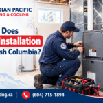 HVAC technician installing a high-efficiency furnace in a British Columbia home