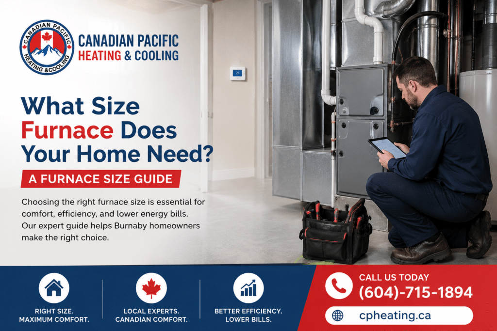 HVAC technician inspecting a residential furnace for proper sizing in Burnaby